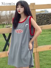 Tops Nicemix Sling Tank Top Hip Hop Sleeveless Tshirt Women Summer Outside Hong Kong Style Oversize Basketball Uniform Bungee Tops