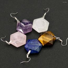Dangle Earrings Natural Amethyst Star Of David Hexagon Crystal Quartz Lazuli Ear Hook Solomon Woman Chakra Amulet Jewelry