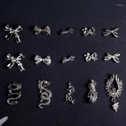 Nail Art Decorations 10 Pcs 3D Butterfly Wings Bow Charms Silver Alloy Chinese Dragon Jewelry DIY Manicure Accessories