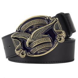 Eagle Belt for Men Jeans ONLY OUTLAWS WILL HAVE GUNS Metal Buckle Cowboy 240311