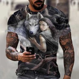 Men's T-Shirts 3D printing wolf t-shirt men summer oversized short sleeve tops sweaters 2023 fashion streetwear men cool clothes cheap Tees 240327