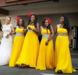 Stunning Yellow Bridesmaids Dresses Chiffon Long For African Women Plus size Crystal Beaded Prom Evening Dress Whole1268354