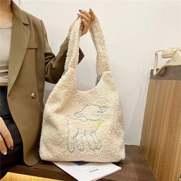 Totes Women Lamb Like Fabric Shoulder Bag Simple Canvas Handbag Tote Large Capacity Embroidery Shopping Cute Book Bags For Girls