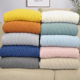 Blankets Knitted Blanket Solid Colour Wave Embossed Nordic Decorative For Sofa Bed Knit Throw