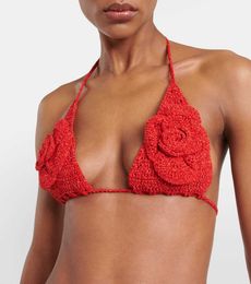 2024 Bikini Set Swimwear Hand Crochet Swimsuit Beachwear Red Flower Bathing Suit for Womens Sexy Valentine Gifts