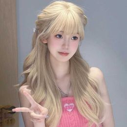 Synthetic Wigs Lace Wigs 24 Inch Synthetic Long Curly Wig With Bangs Blonde Natural Wavy Hairpiece Wigs For Women Daily Cosplay Use Heat Resistant Wigs 240329