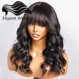 Synthetic Wigs Fake Scalp Loose Wavy Human Hair Wigs With Bangs 180 % Density Lace Top Body Wave Brazilian Remy Human Hair Wigs for Black Women 240329