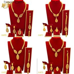 Charm Bracelets XUHUANG Ethiopian 24k Gold Color Luxury Necklace Sets for Women Arab Wedding Bridal Jewelry Sets Dubai Party Wholesale Gifts New L240319