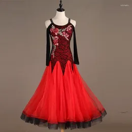 Stage Wear Ballroom Competition Dance Dresses Adult Classic Elegant Red Waltz Skirt Tango Dancing Dress Women
