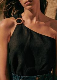 Women's T Shirts Sexy Lady Single Shoulder Tank Top Asymmetric Ring Oblique Sleeveless Shirt 2024 Clothes