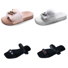 GAI Designer Slippers Pink Grey Women's Summer Heel Sandals Quality Fashion Plush slippers Ultra bright white thick sole sandals with cute fur babouche