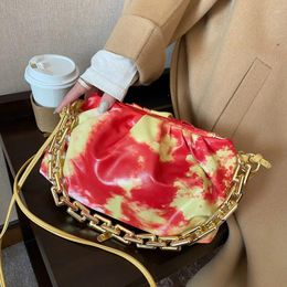 Totes Clouds Bags For Women 2024 Trend Graffiti Ladies Handbag Chain Casual Oil Painting Pleated Underarm Women's Shoulder Bag
