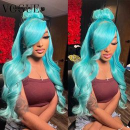 Sentetik peruklar sentetik peruklar göl mavi düz renkli insan saç perukları önceden şeffaf 13x4 dantel frontal peruk 613 vücut dalgası dantel ön peruk cosplay wig 240329