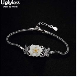 Charm Bracelets Uglyless Real S 925 Sterling Silver Jewelry Romantic Plum Flower Natural White Jade Women s Snake Chains Bijoux L240319
