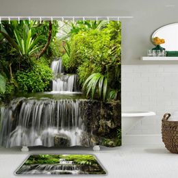 Shower Curtains Tropical Rain Forest Natural Landscape Curtain Set 3D Waterproof Bathroom Rug Toilet Anti-skid Bath Mat