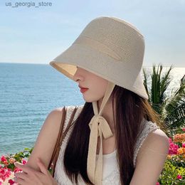 Wide Brim Hats Bucket Hats Womens beach hat womens bucket hat Str womens summer hat golf hat womens sun hat Y240319