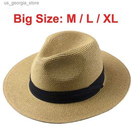 Wide Brim Hats Bucket Hats Super sized Str paper sun hat for mens large Panama hat for mens outdoor fishing beach folding jazz top hat Y240319