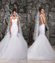 2020 Berta Lace Wedding Dresses Sexy Illusion Back with Detachable Train Ivory Tulle Mermaid Spring Berta Bridal Gowns Custom Made3644899