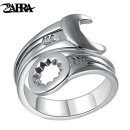 ZABRA Genuine Pure 925 Sterling Silver Cool Wrench Ring Men Adjustable Retro Love Vintage Punk Rings Women Biker Silver Jewelry 240313