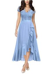 Chiffon Formal Cocktail Dresses V Neck Lace A Line Ankle Length Sexy Evening Gowns Custom Made Prom Dress9509117