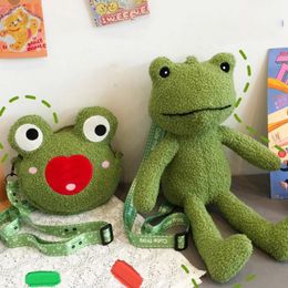 Frog Cartoon Cute Plush Ryggsäck Student School Bag Children Doll School Bags Women Xmas Gifts 240314