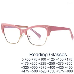 Sunglasses Fashion Cat Eye Half Frame Reading Glasses For Women 2024 Luxury Spring Hinge Pink Eyeglasses Blue Light Protection