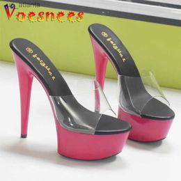 Dress Shoes 2022 Hot! Women Summer Sandals Platform Fashion Shows Sexy Transparent Crystal Slipper High Heel 15cm Female H240325