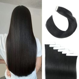 Extensions Tape in Hair Extensions #1B Tape in Human Hair Extensions Seamless Tape In Extension 20 Pcs Silky Straight Hair 1626Inches