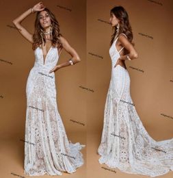 Vintage Crochet Cotton Mermaid Wedding Dresses 2021 Sexy Vneck Backless Country Bohemian Garden Bridal dress vestido de novia1443608