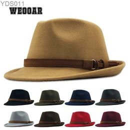 Wide Brim Hats Bucket Cashmere Woolen Short Fedora Hat Women Felt Cowboy Fascinator Luxury Ladies Cap British Retro Fashion Casual Jazz 240319