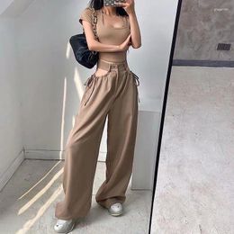 Women's Pants 2024 High Waist Side Hollow Out Sweatpants Women Loose Solid Zip-up Lacing Straight Trousers Female Casual Fashion Bottoms