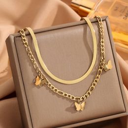 New Fashion Commuting Double Layer Chain Butterfly Necklace