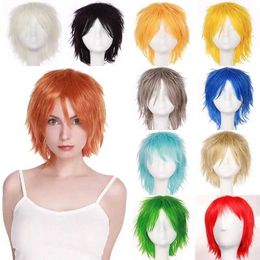 Synthetic Wigs BENIHAIR Synthetic Wig Cosplay Wig White Red Green Blue Pink Yellow Hair Short Layer Wig Fake Hair Men Women Party Wig 240329