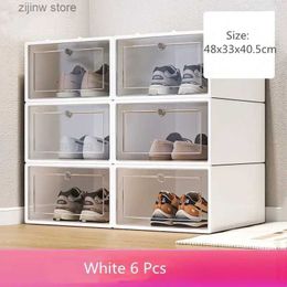 Storage Holders Racks 6 transparent shoe boxes shoe box organizer plastic thick folding dustproof storage box stackable shoe cabinet for sale Y240319