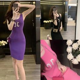 2024 Summer Tank Sleeveless Dress Women Knits Soft Skirt Luxury Brand Camisole Vest Skirt U Neck Slim Fit Wrap Drress top quality fashionable women causal dress