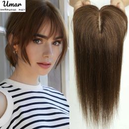 Toppers Human Hair Topper Natural Women Toppers With Bangs 100% Human Hair Wigs Straight Hair Blonde Silk Base Clips In Hairpieces