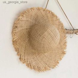Wide Brim Hats Bucket Hats Summer Natural Raffia Sun Hat For Women Wide Brim Fashion Floppy Shade Dome Str Hat Girl Outdoor Vacation Beach Hat Panama Y240319
