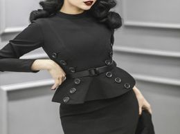 Casual Dresses 40 Women Vintage 50s Elegant Long Sleeve Peplum Wiggle Pencil Dress In Black Pinup Vestidos Plus Size Jurken RobeC2653476