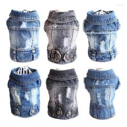 Dog Apparel 10PC/Lot Jeans Jacket Fashion Holes Small Denim Coat Vest Spring Autumn Puppy Clothes Pet