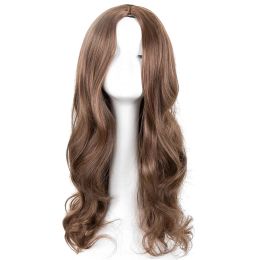 Wigs FeiShow Synthetic Heat Resistant Fiber Light Brown Middle Part Line Hair Female Salon Long Curly Hairpiece