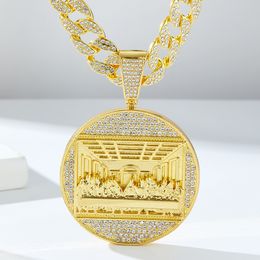 Hip-Hop Large Disc Pendant Necklace The Last Supper Pattern of Jesus and His Disciples, Making a Trendy and Cool Statement for Men