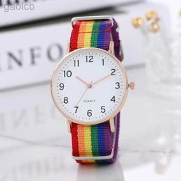 Relógios de pulso luminoso estudante do ensino médio relógio senhora lazer arco-íris cinto de lona relógio de quartzo 24319