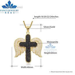 Necklace Hiphop Jewelry Iced Out Custom Sier Gold Color Diamond Black Moissanite Wing Cross Pendant