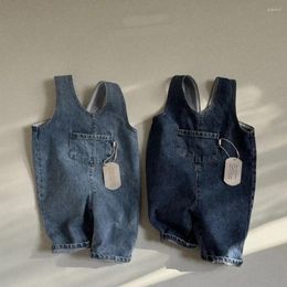 Trousers 2024 Spring Baby Denim Overalls Kids Boys Loose Jeans Casual Pants Infant Girls Vintage Strap Toddler Clothes