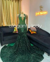 Emerald Green Sparkly Evening Ceremony Dresses for Black Girl Luxury Diamond Crystal Velvet Prom Gown 2024