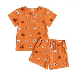 Clothing Sets 2PCS Toddler Baby Boy Halloween Outfit Short Long Sleeve Cartoon Pumpkin Button Shirt Top Shorts Pants Gentleman Clothes