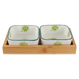 Dinnerware Sets Japanese Fruit Plate Jewellery Tray Trays Snack Serving Nuts Plates Multipurpose Ceramic With Wood Holder Plats