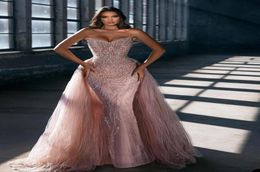 Rose Gold Ball Gown Wedding Dresses Bandeau Sequins Beaded Sexy Detachable Trailing Lace Satin Floor Length Custom Made Plus Size 7760968