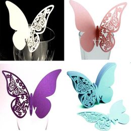 Creative Hollow out Banquet Wedding Decoration 3D Cup Cardboard Decoration Red Wine Cardboard Insert Card Laser Butterfly Paper SN8