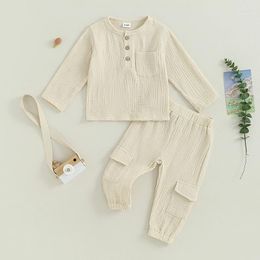 Clothing Sets Baby Boy Clothes Cotton Linen Outfit Long Sleeve Button Down Shirt Solid Color Tops Toddler And Pants Set